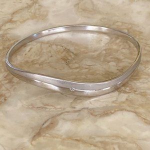925 Sterling Silver & Diamond Solid Wave Bangle Bracelet